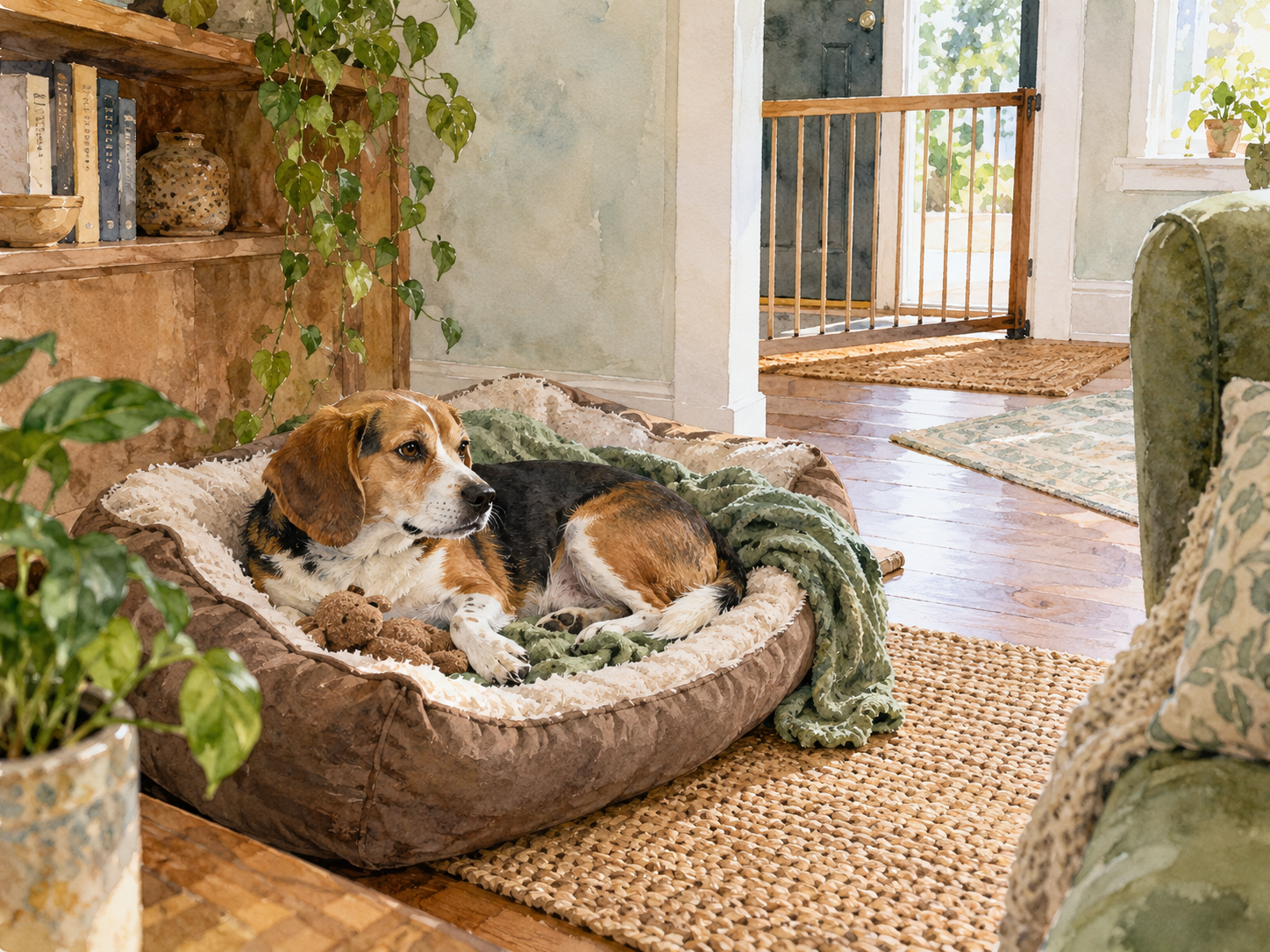 A quiet settling area positioned away from the front door and window triggers