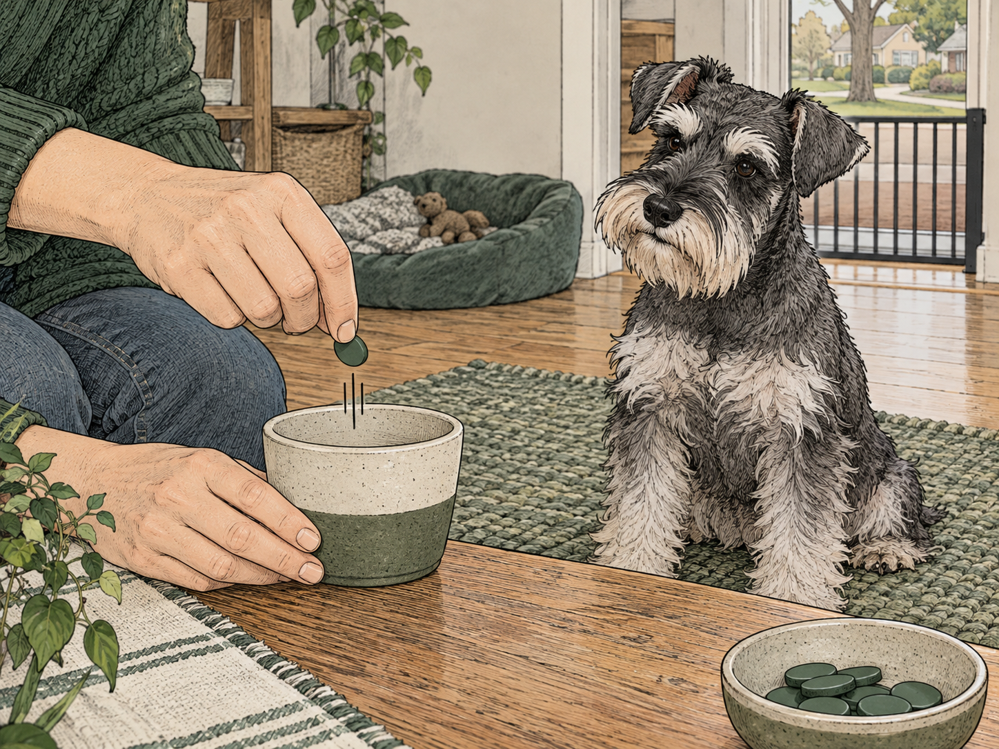 Hands practicing marker timing by dropping a small object into a cup before working with the dog
