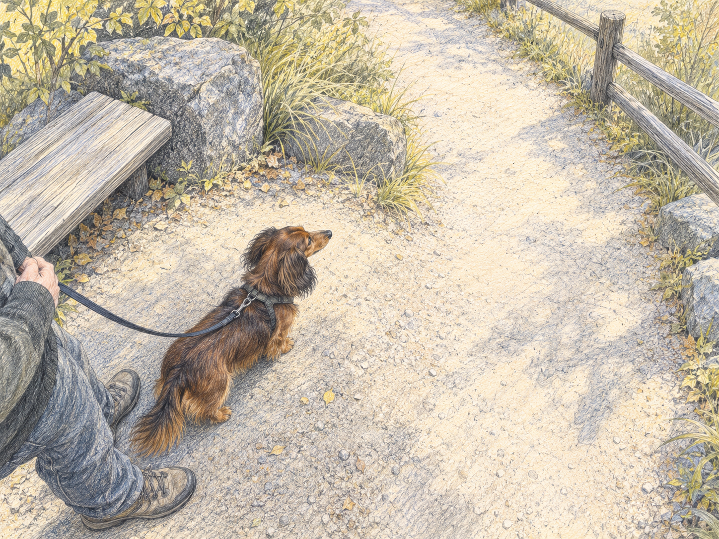 A retreat area and open path used to lower pressure after the dog begins scanning